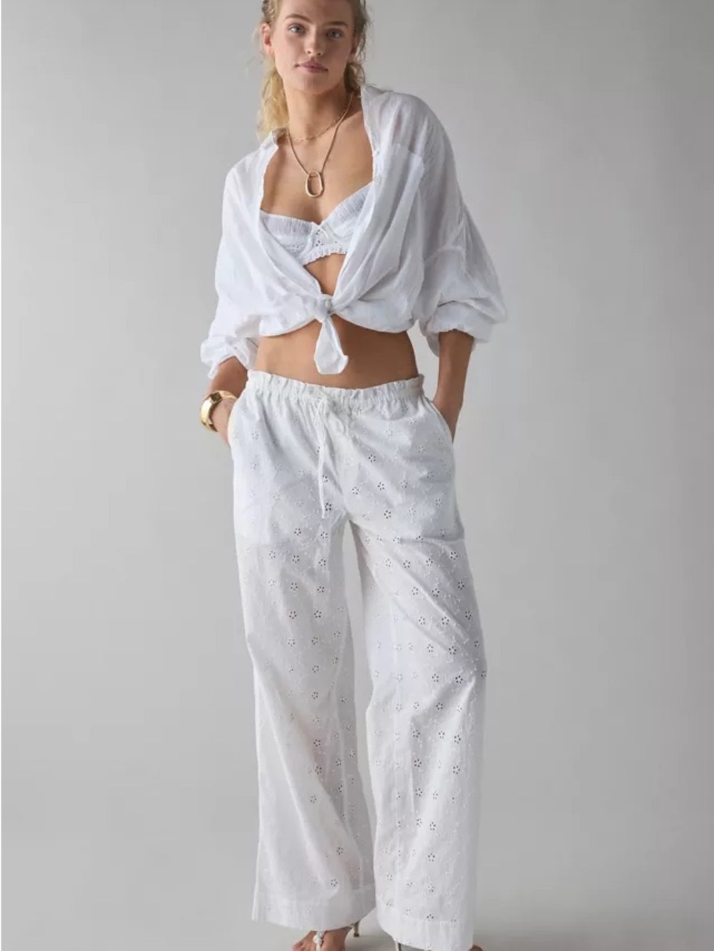 Urban Outfitters| ‘Millie’ Semi Sheer Eyelet Lace Wide Leg Pants